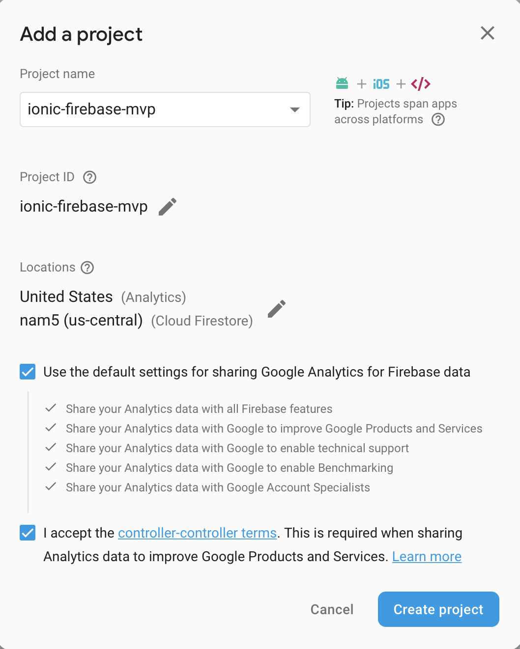 Firebase Create Project